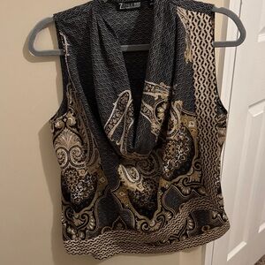 Versace Inspired Jewel Pattern Black and Gold Blouse